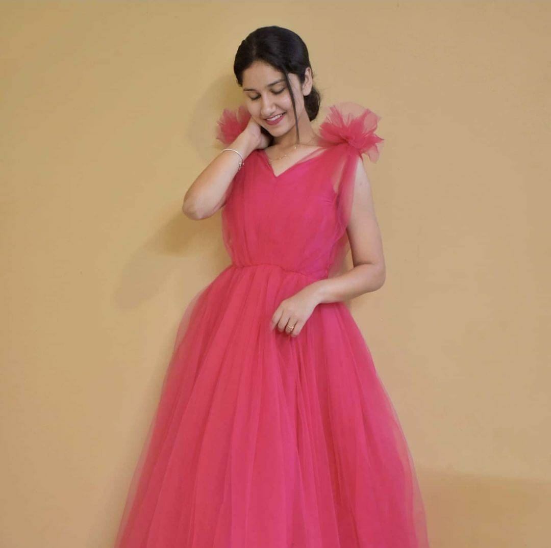 Pink soft cottton silk party wear gown