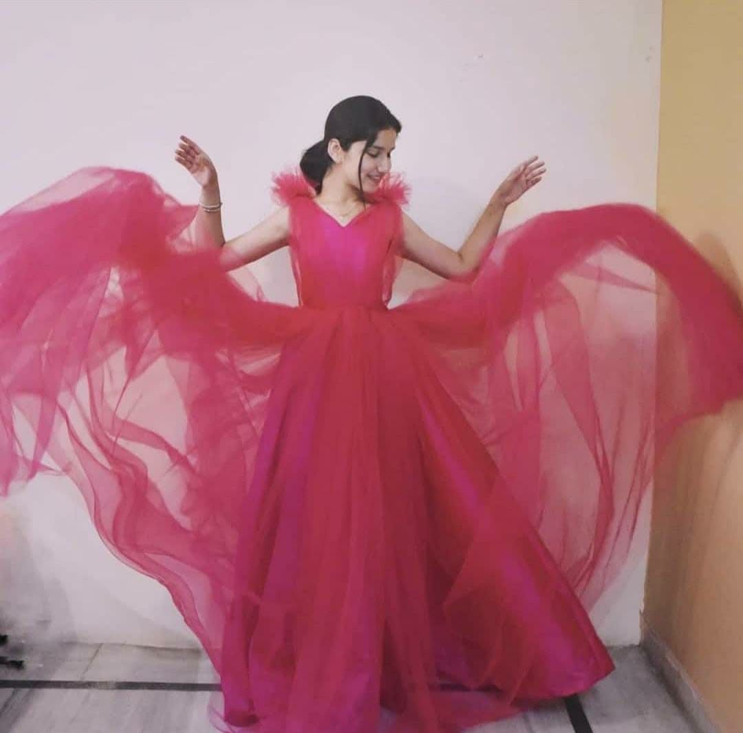 Pink soft cottton silk party wear gown