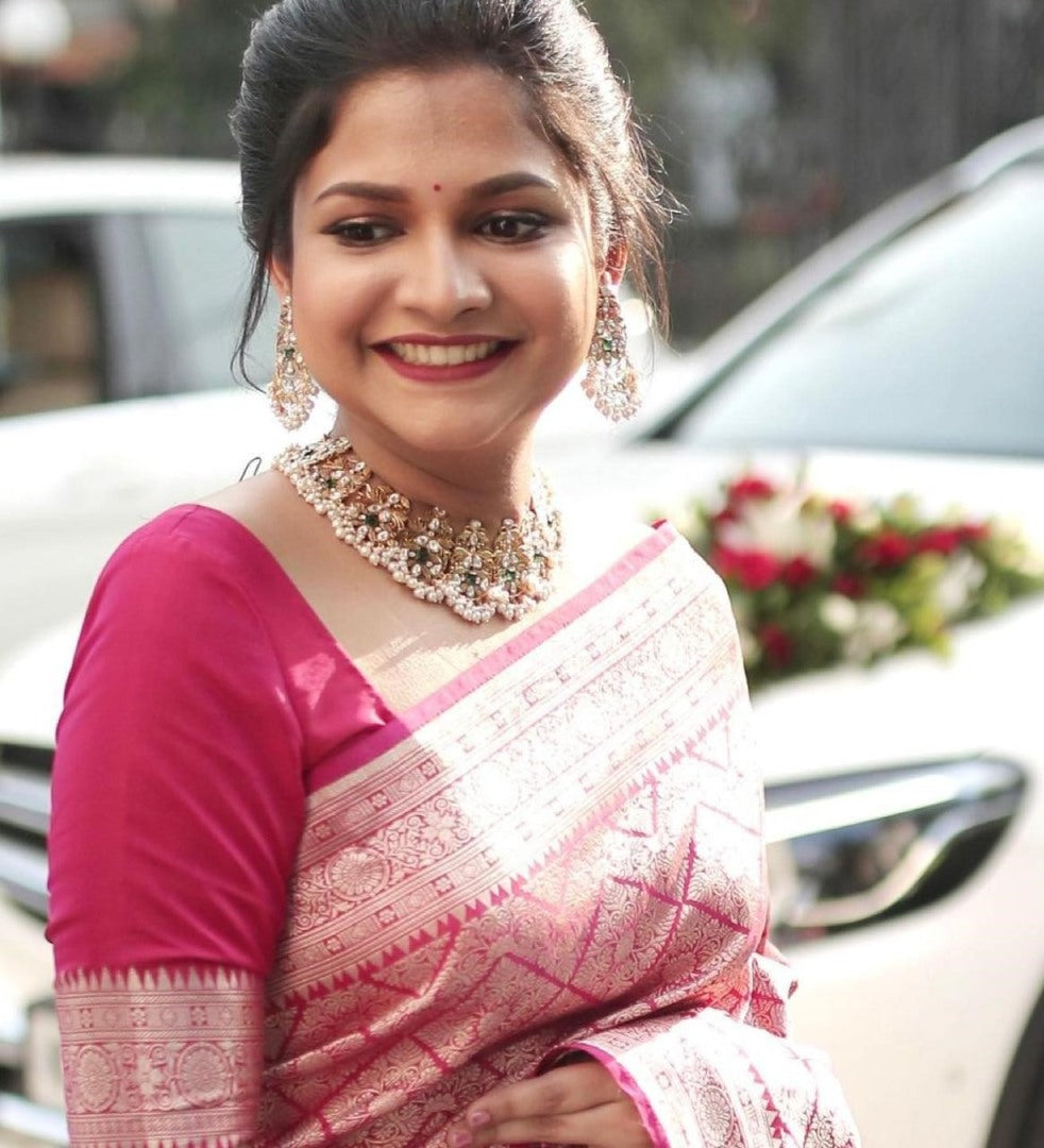 Pink soft lichi silk