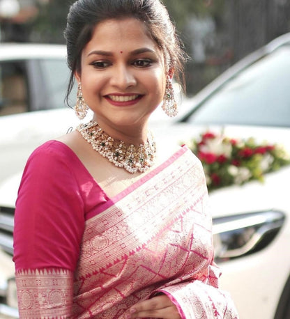 Pink soft lichi silk