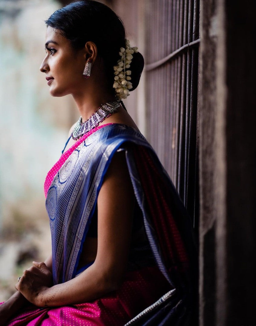 Pink soft lichi silk jacquard weaving work occasional saree