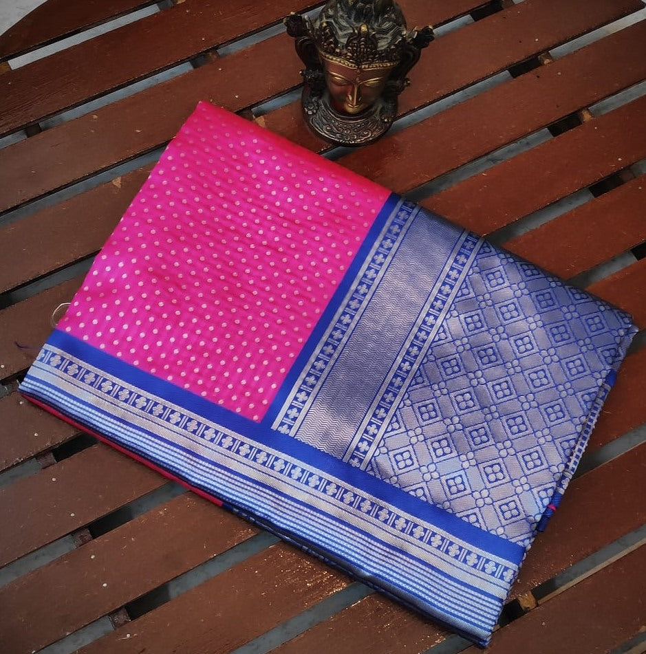 Pink soft lichi silk jacquard weaving work occasional saree