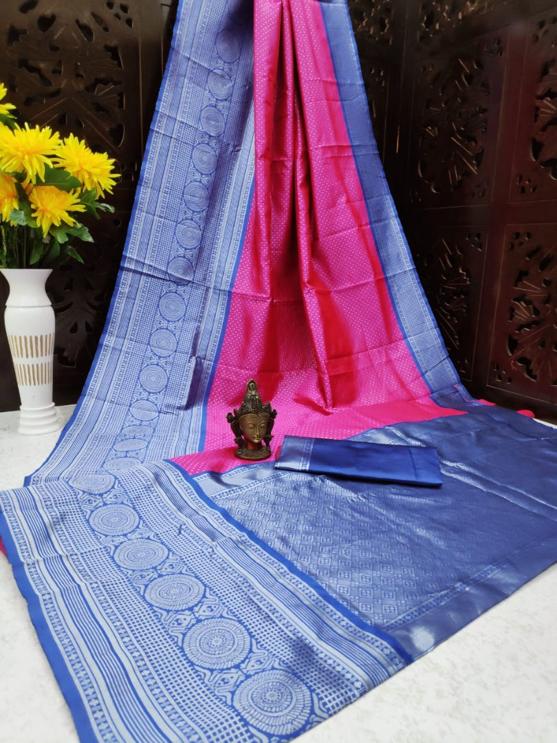 Pink soft lichi silk jacquard weaving work occasional saree