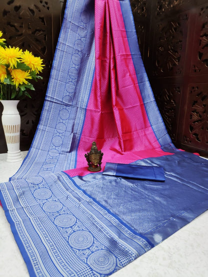 Pink soft lichi silk jacquard weaving work occasional saree