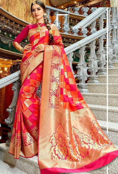 Pink soft lichi silk jacquard weaving work wedding saree