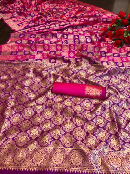 Pink soft lichi silk jacquard weaving work wedding saree