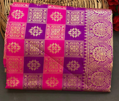 Pink soft lichi silk jacquard weaving work wedding saree