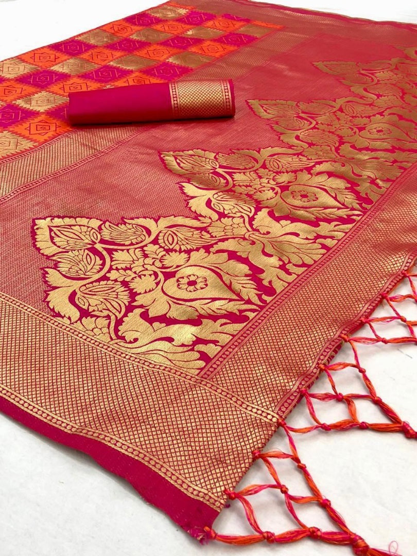 Pink soft lichi silk jacquard weaving work wedding saree