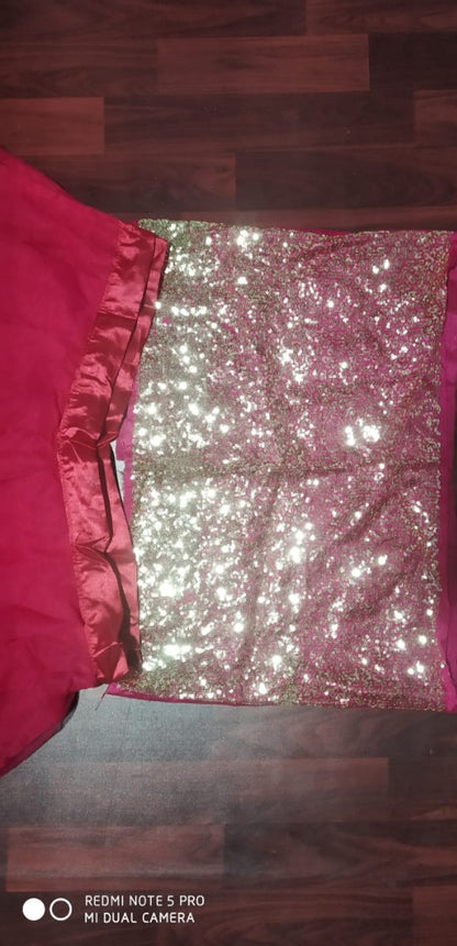 Pink soft mono net gown style croptop lehenga with sequence work blouse