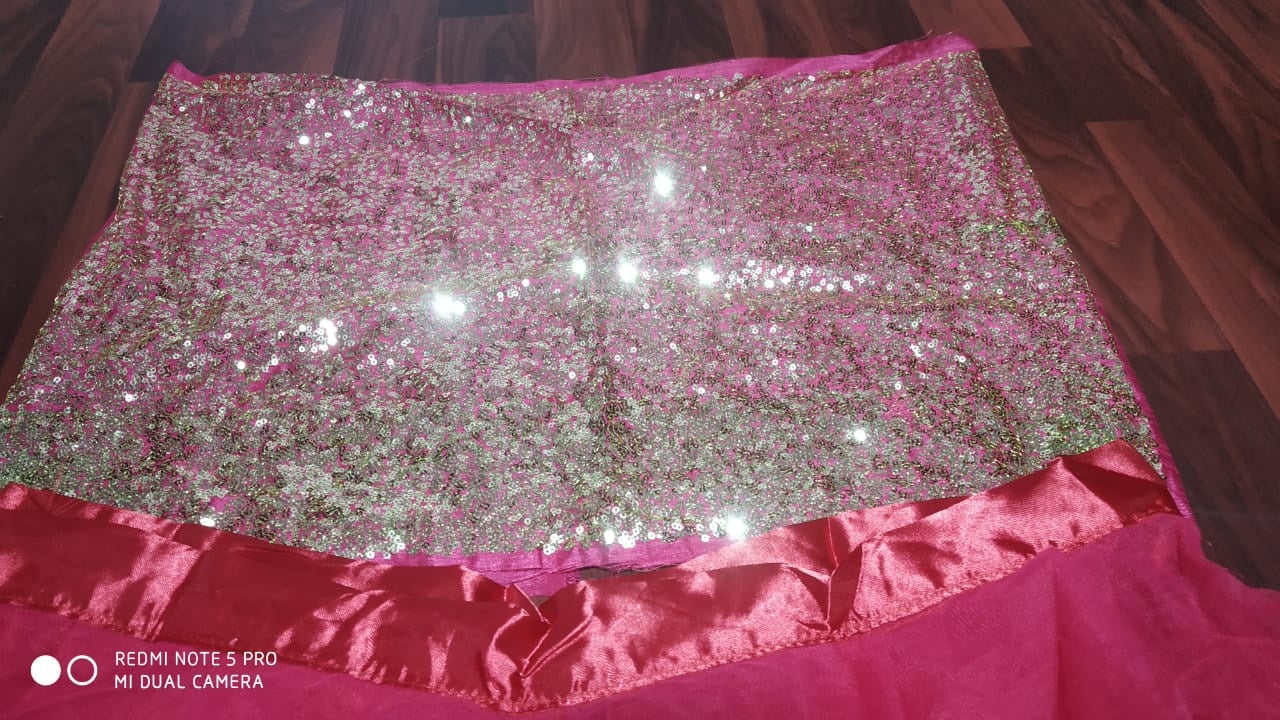 Pink soft mono net gown style croptop lehenga with sequence work blouse