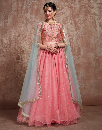 Pink soft net embroidered wedding lehenga choli