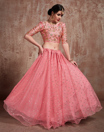 Pink soft net embroidered wedding lehenga choli