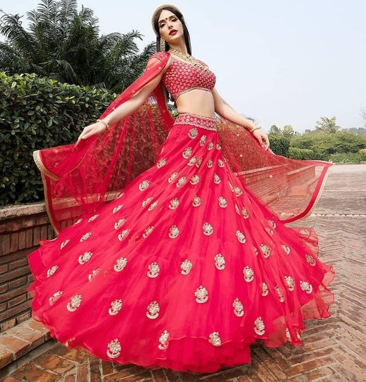 Pink soft net sequence work wedding lehenga choli