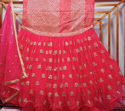 Pink soft net sequence work wedding lehenga choli