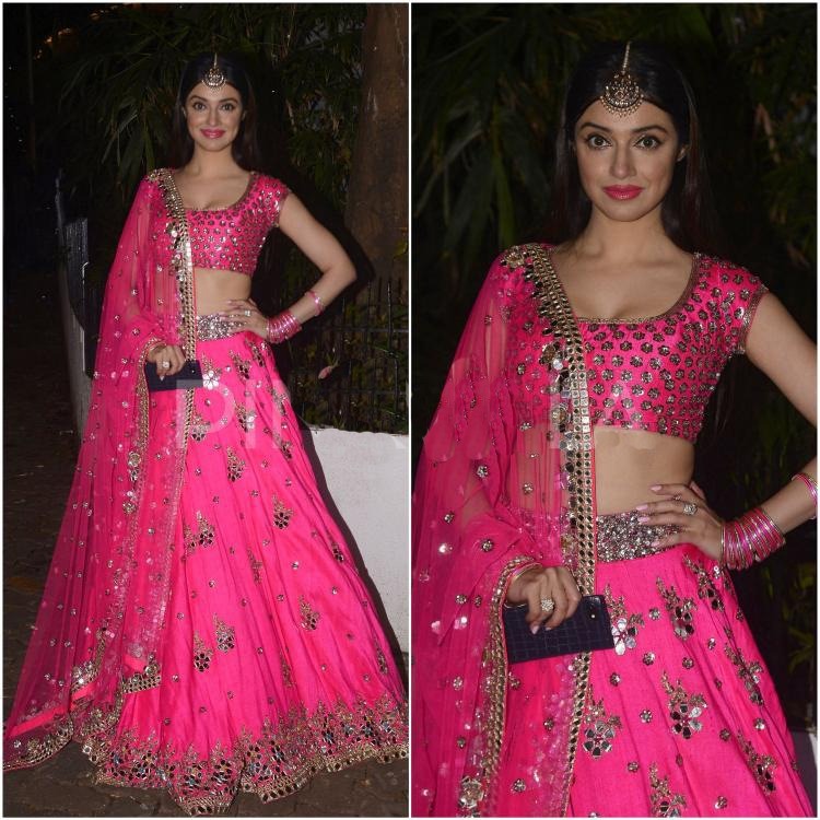 Pink soft silk sequence work wedding lehenga choli