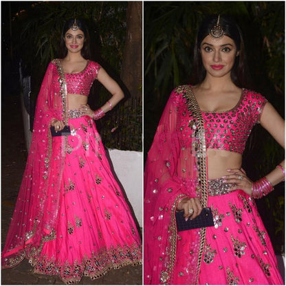 Pink soft silk sequence work wedding lehenga choli