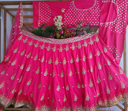 Pink soft silk sequence work wedding lehenga choli
