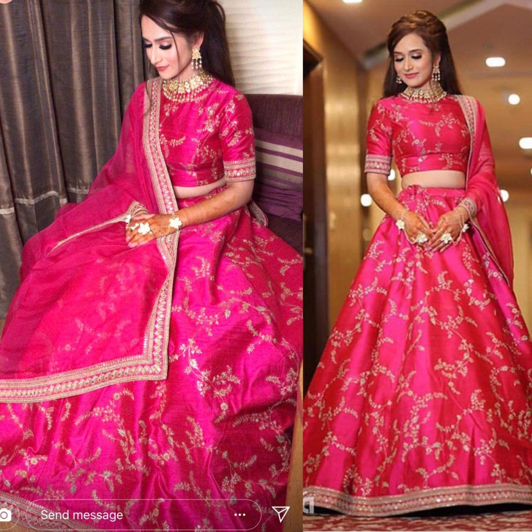pink soft tapeta silk embroidered wedding lehenga