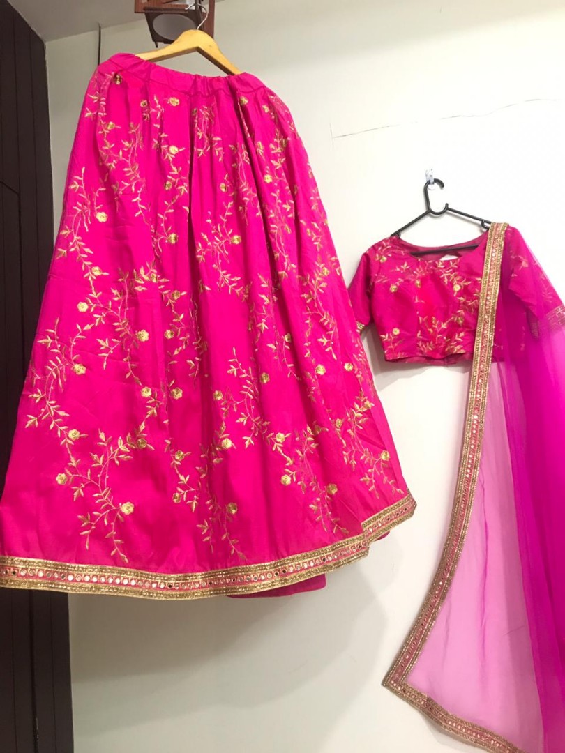 pink soft tapeta silk embroidered wedding lehenga