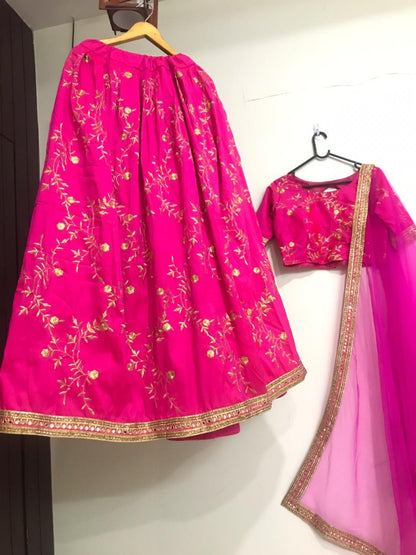 pink soft tapeta silk embroidered wedding lehenga