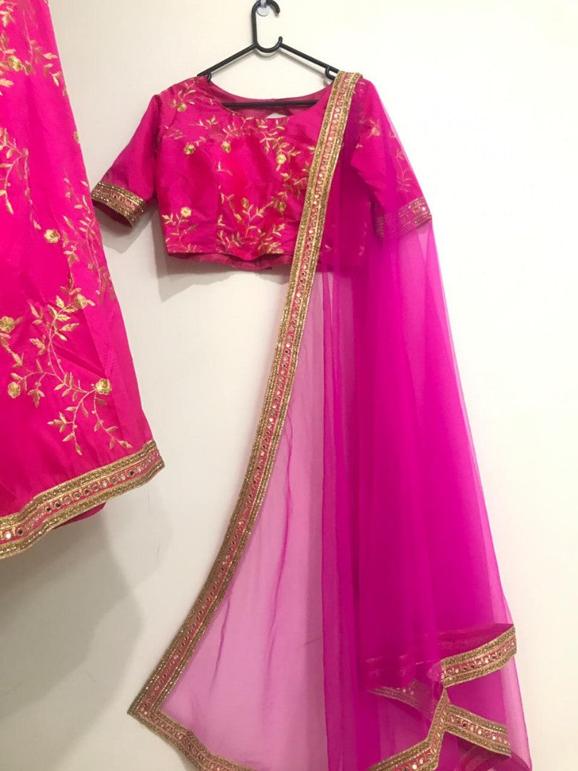 pink soft tapeta silk embroidered wedding lehenga