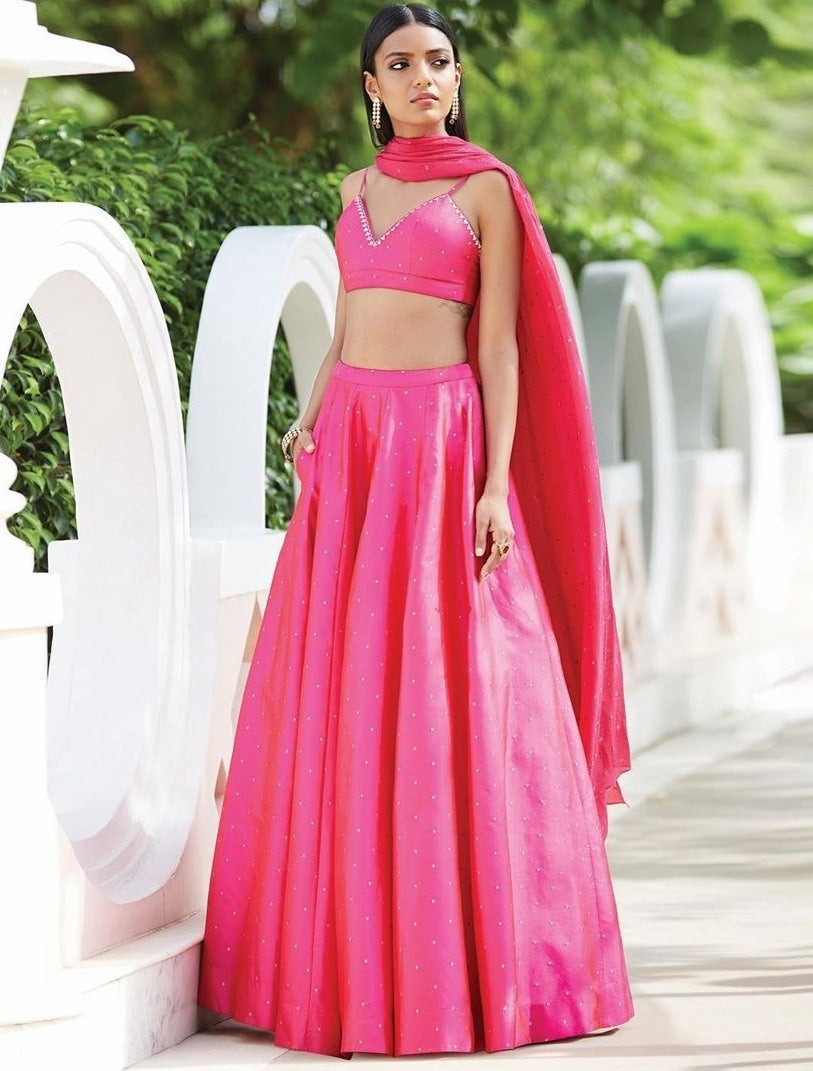 Pink taffeta silk beautiful girlish lehenga choli