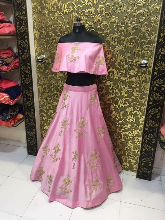 Pink tapeta silk embroidered indowestern partywear lehenga