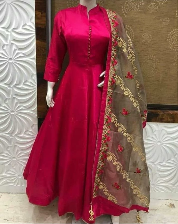pink tapeta silk partywear anarkali suit
