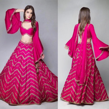 Pink tapeta silk sequence and zari work lehenga choli