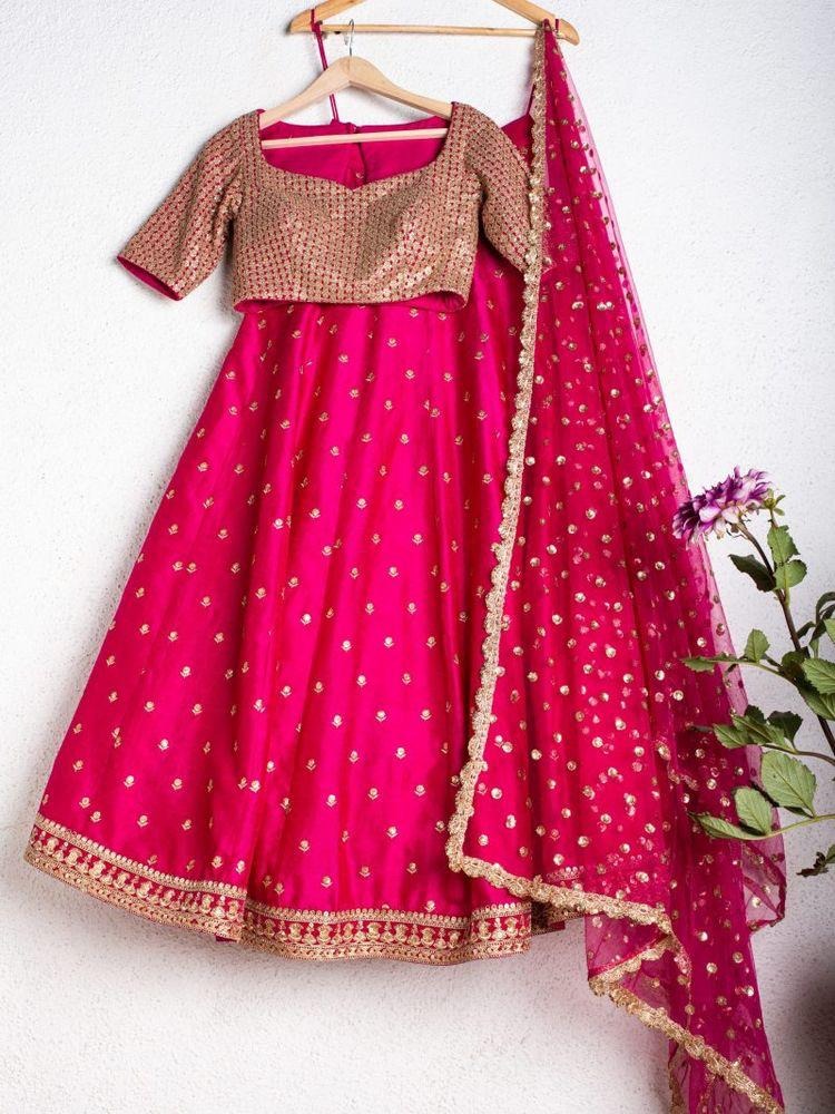 Pink tapeta silk sequence and zari work lehenga choli