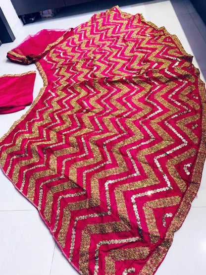Pink tapeta silk sequence and zari work lehenga choli
