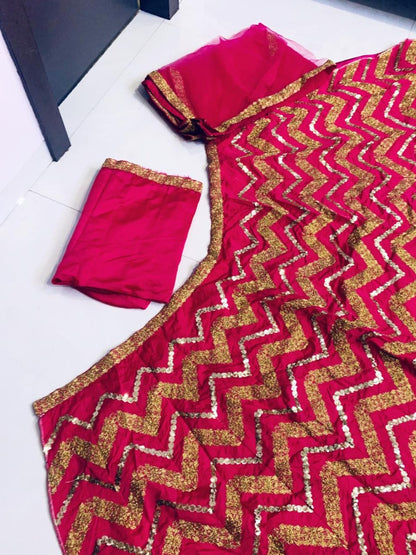 Pink tapeta silk sequence and zari work lehenga choli