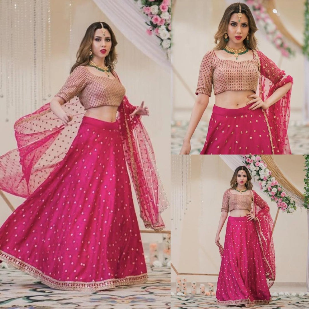 Pink tapeta silk sequence and zari work lehenga choli