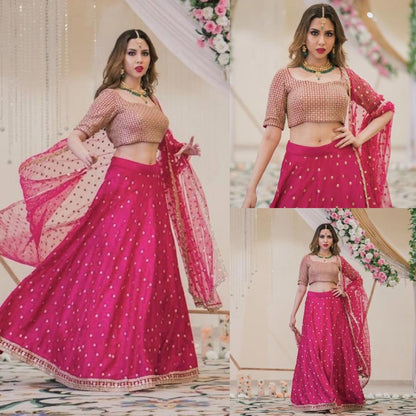 Pink tapeta silk sequence and zari work lehenga choli