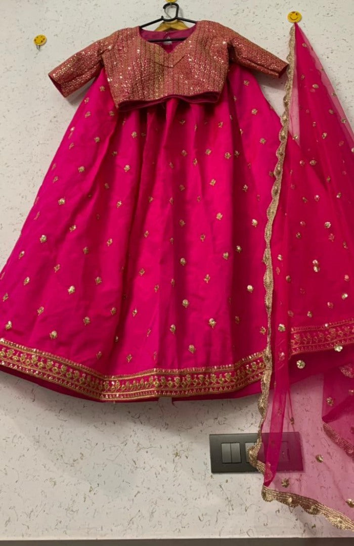 Pink tapeta silk sequence and zari work lehenga choli