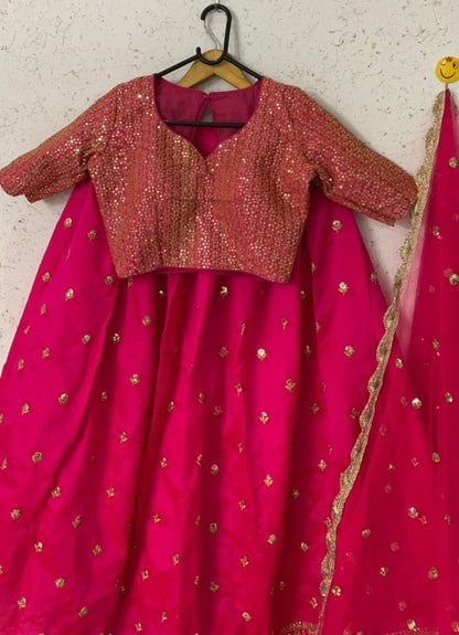 Pink tapeta silk sequence and zari work lehenga choli