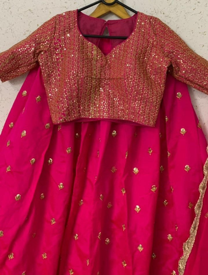 Pink tapeta silk sequence and zari work lehenga choli