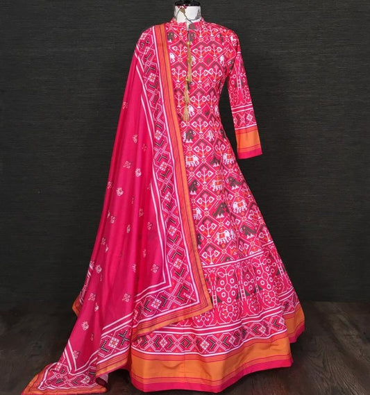 Pink vaishali silk digital printed anarkali gown
