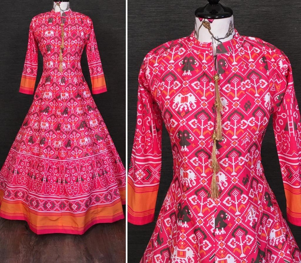 Pink vaishali silk digital printed anarkali gown