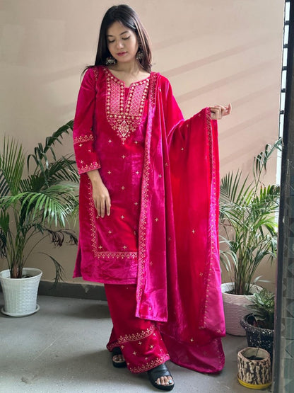 Pink velvet palazzo suit