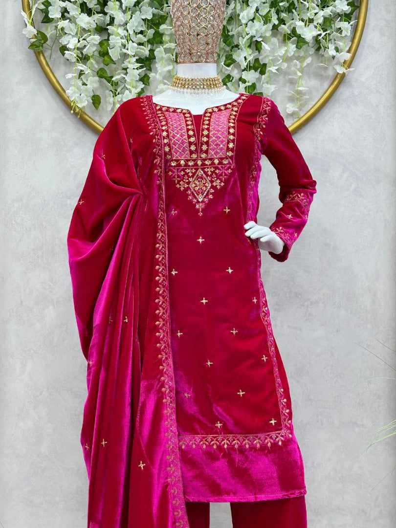 Pink velvet palazzo suit