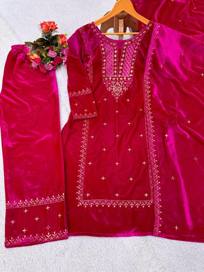 Pink velvet palazzo suit