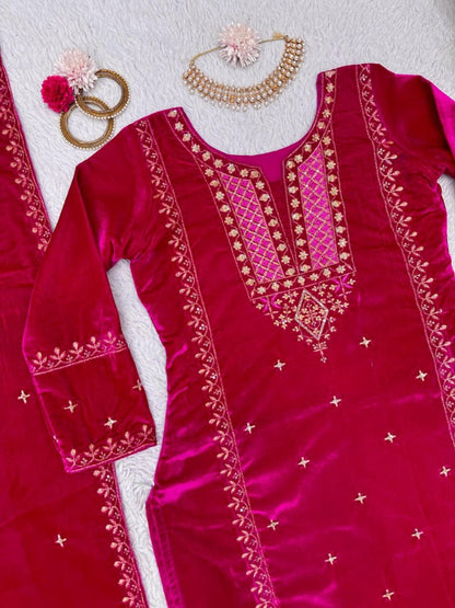 Pink velvet palazzo suit