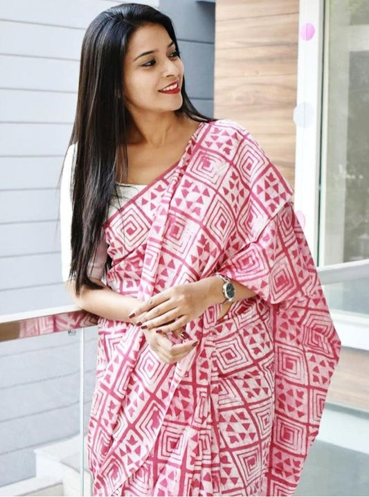 Pink vichitra silk digital printed saree