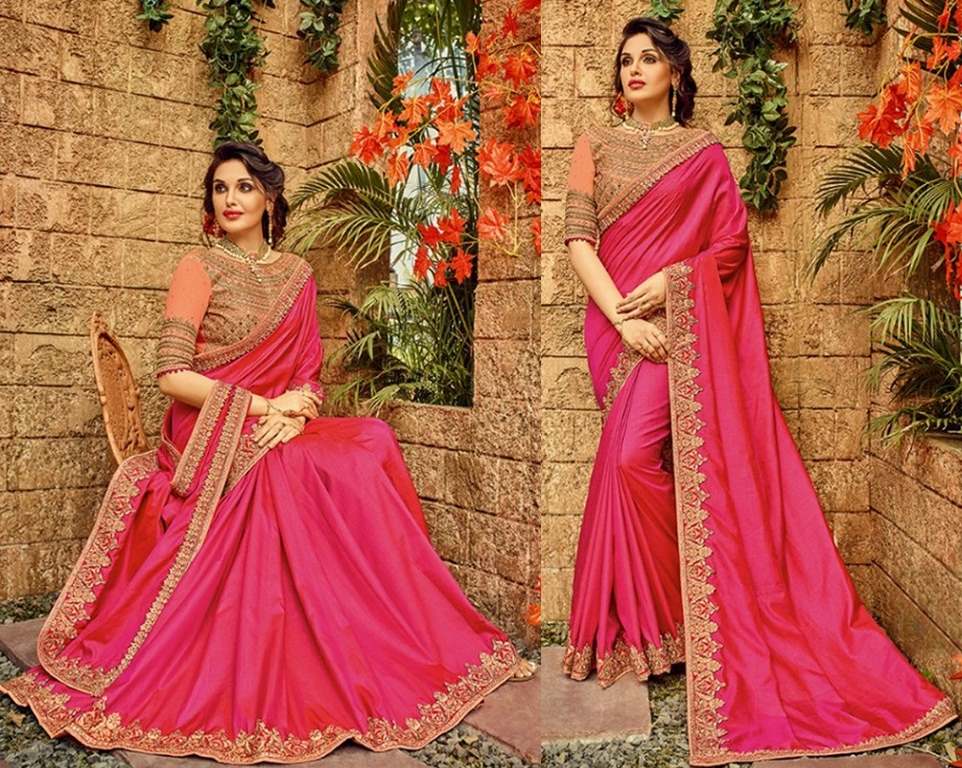 Pink vichitra silk embroidered designer wedding saree
