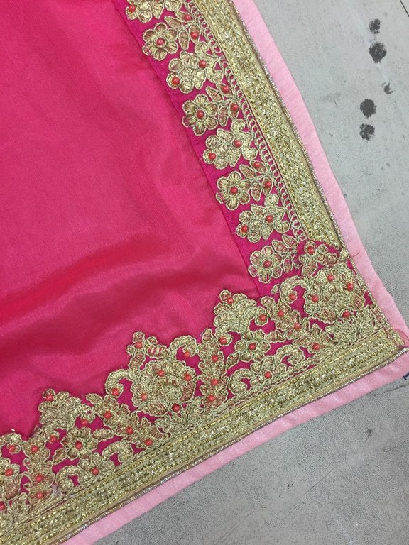 Pink vichitra silk embroidered designer wedding saree