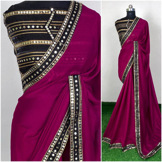 Pink vichitra silk sequence work partywear saree