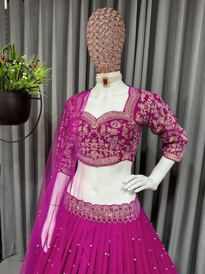 Pink viscos velvet embroidery work wedding lehenga choli