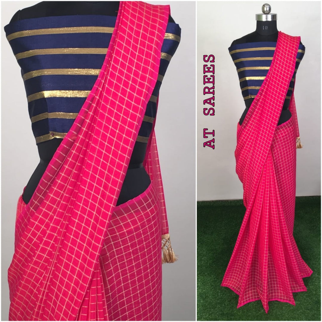 Pink zany silk small chex saree