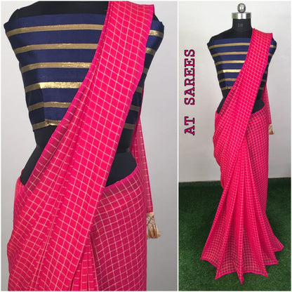 Pink zany silk small chex saree